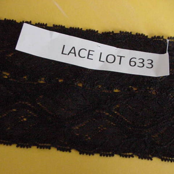 5 Yards Black Stretch Lace, Unused, Flowers, 3" Wide, Lingerie, Crafts, Trims, Doll Clothes, Sewing, Lace Lot 633