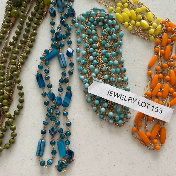 Lot of 5 Beaded and Chain Necklaces, Retro, Wear or Repurpose, Jewelry Lot 153