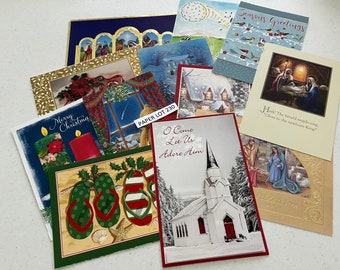 12 Mixed Christmas Card Pack, Used, Fronts Only, Snowmen, Nativity, Santa, Shepherds, Wise Men, Animals Journals, Ephemera,  Paper Lot 230