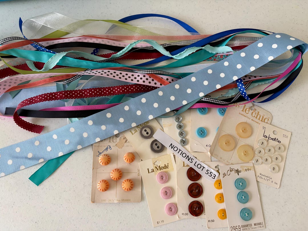 Button With Ribbon Vintage Ribbons, Buttons, Notions Lot 553 - Etsy