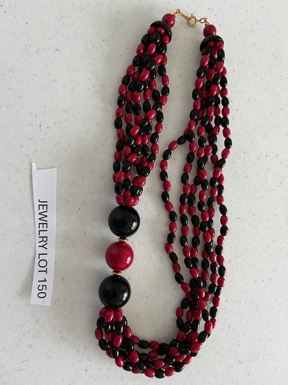 Multi Strand Red and Black Beaded Choker Necklace… - image 4