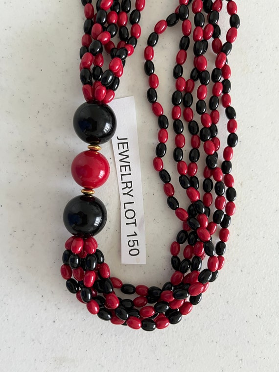 Multi Strand Red and Black Beaded Choker Necklace… - image 2