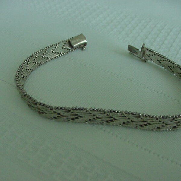 Vintage Diamond Cut Textured Woven Bead Bracelet, 925 Silver,  Italy