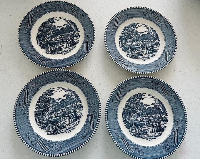 4 Vintage Currier & Ives Bread Butter or Dessert Plates, 6 1/4, Harvest