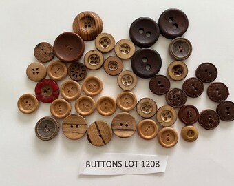 41 Wooden Buttons, Shades of Brown, Sewing, Scrapbooking, Crafting, Buttons Lot 1208