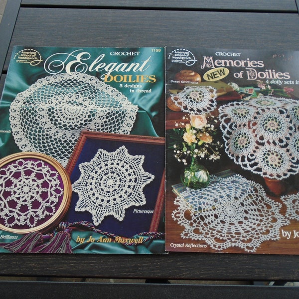 Vintage 1993 Crochet Booklets, Elegant Doilies and Memories of Doilies, American School of Needlework, Designed by Jo Ann Maxwell