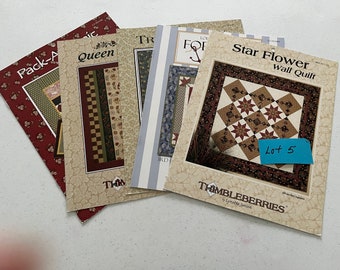 5 Vintage Thimbleberries Quilt Patterns, Star Flower, Queen In A Day, Triple Berry, Pack A Picnic, Forest Bloom, Lynette Jensen,  Lot 5