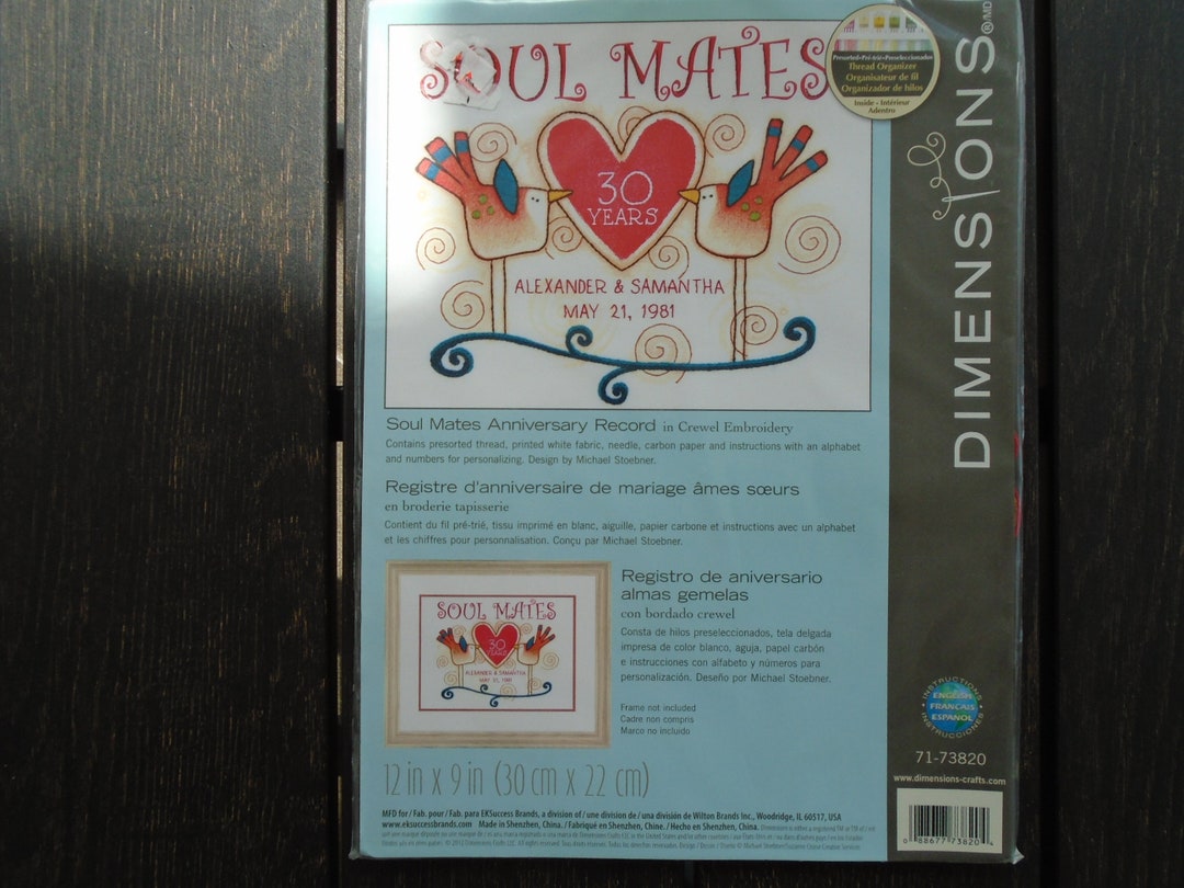 2012 Dimensions Crewel Embroidery Kit Soul Mates Anniversary Etsy