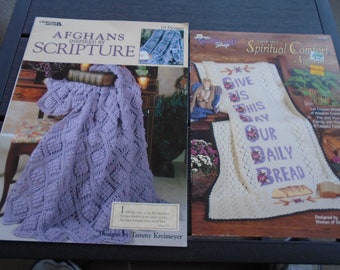 2 Vintage 1990s Crochet Afghan Booklets, Leisure Arts Afghans Inspired by Scripture, Needlecraft Shop Crochet Spiritual Comfort Afghans