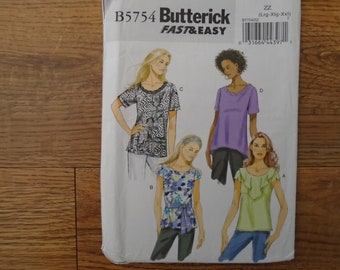 2012 Butterick Pattern B5754, Misses Loose Fitting, Pullover Tops, Neck and Sleeve Variations, Misses Size L to XXL, Uncut