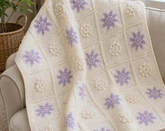 Patrón de manta de copos de nieve / Patrón de manta tejida / Patrón de manta con motivos de colores / Decoración de invierno para el hogar / Patrón de tejido con motivos en PDF