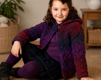Patrón de punto para cárdigan con capucha infantil en PDF / Patrón de punto para chaqueta con capucha infantil / Patrón de cárdigan de punto trenzado / Patrón de suéter con capucha para niñas en PDF