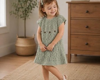 Patrón de vestido de punto para niñas en PDF / Patrón de vestido de encaje para bebé / Vestido de punto para niña pequeña / Patrón de vestido texturizado / Conjunto de punto para niña
