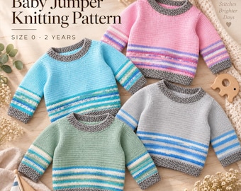 Baby Jumper and Hat Knitting Pattern | Striped Baby Sweater Pattern | Knitted Pullover Pattern | Striped Baby Beanie Knitting Pattern PDF