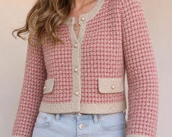 Patrón de punto para cárdigan texturizado de mujer en PDF / Patrón de chaqueta de punto / Patrón de cárdigan abotonado de mujer / Cárdigan de punto texturizado