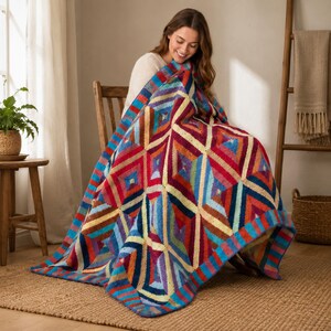 Geometric Patchwork Blanket Knitting Pattern PDF | Modern Knit Throw Pattern | Color Block Blanket Knit Pattern | Afghan Blanket Knitting