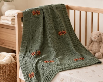 Patrón de tejido para manta de bebé en PDF / Patrón de tejido para manta de bebé floral / Patrón de manta texturizada para habitación infantil / Manta de bebé tejida