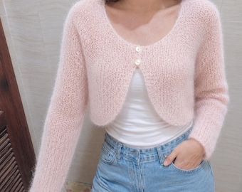 Patrón de cárdigan bolero de punto de mohair en PDF / Patrón de cárdigan de punto fácil / Patrón de punto de bolero corto para mujer