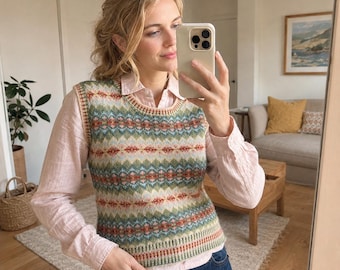 Patrón de chaleco Fair Isle / Patrón de chaleco de punto para mujer / Patrón de punto en PDF / Chaleco con jacquard / Nivel intermedio de tejido