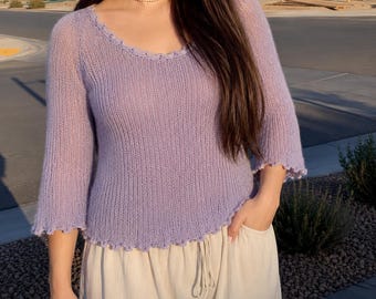 Lace Knit Sweater Pattern PDF | Women's Lightweight Pullover Knitting Pattern | Raglan Sleeve Knit Top Pattern | Summer Knit Blouse