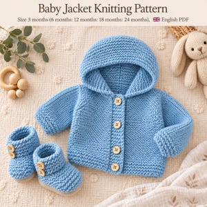 Baby Hooded Jacket Knitting Pattern | Baby Cardigan and Booties Pattern | Knitting Pattern PDF | Infant Hooded Cardigan Set Pattern