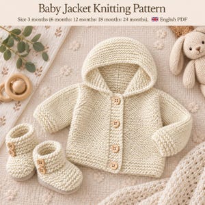 Strickanleitung für eine Baby-Kapuzenjacke | Strickanleitung für Baby-Strickjacke und -Schühchen | Strickanleitung (PDF) | Strickanleitung für ein Set aus Baby-Kapuzenjacke und -Strickjacke |