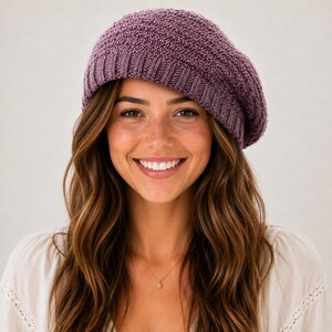 Knitted Beret Pattern PDF | Slouchy Beret Knitting Pattern | Women's Knit Hat Pattern | Textured Beanie Pattern | DIY Winter Hat