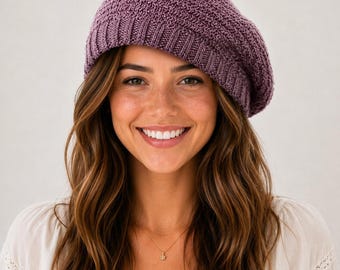 Knitted Beret Pattern PDF | Slouchy Beret Knitting Pattern | Women's Knit Hat Pattern | Textured Beanie Pattern | DIY Winter Hat