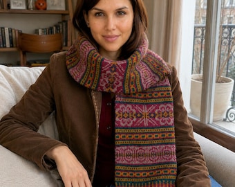 Patrón de bufanda Fair Isle / Patrón de bufanda con motivos de colores / Patrón de punto en PDF / Bufanda de lana con diagrama para adultos