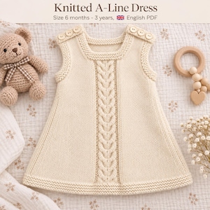 Baby Dress Knitting Pattern | Toddler Knit Dress Pattern | Cable Knit Dress Pattern PDF | Girls Knitting Pattern | Baby Knitting Pattern