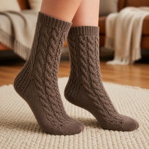 Celtic Cable Socks Knitting Pattern PDF | Top Down Knit Sock Pattern | Textured Lace Knit Socks | Handmade Sock Knitting Pattern