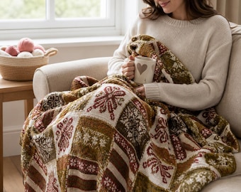 Patrón de punto para manta nórdica de patchwork en PDF / Patrón de punto para manta Fair Isle / Patrón de manta de punto acogedora / Manta de punto escandinava