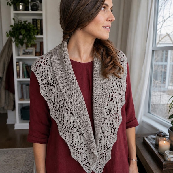Lace Shawl Knitting Pattern | Knitting Pattern PDF | Garter Stitch Lace Shawl | One Skein Knit Wrap | Intermediate Lace Accessory Pattern