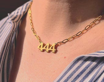 Collar de oro de 18 quilates con números de ángel: 111, 222, 333, 444, 555, 777, 888, 999. Joyería de verano, collar con números de la suerte.
