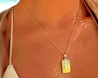 Collar con inicial de oro, collar con letra personalizada, chapado en oro de 18 quilates, resistente al agua y al deslustre, colgante con inicial personalizada, regalo para ella.