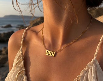 Collar con número de ángel de oro de 18 quilates, número de ángel, número de ángel personalizado, collar con número de la suerte, collar 222 444 777 888 666 333 111 555, collar 999