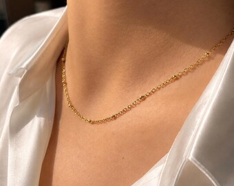 Cadena chapada en oro de 18k, Oro, Cadena, Cadena delicada, Cadena de cuentas, Cadena cubana, collar, chapado en oro, collar de oro,