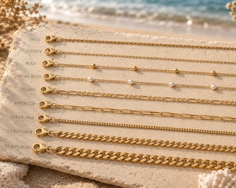 Cadenas rellenas de oro de 18 quilates, joyería de cadena impermeable que no se deslustra, delicada cadena corporal en capas para mujeres; cadena para el cuerpo, el vientre, el tobillo, la pulsera,