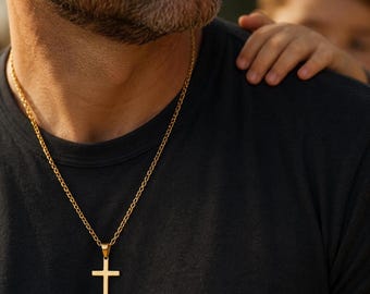 Collar con cruz de oro laminado de 18 quilates, regalo del Día del Padre para papá, joyería impermeable, regalo para esposo o hijo, colgante cristiano para hombres.
