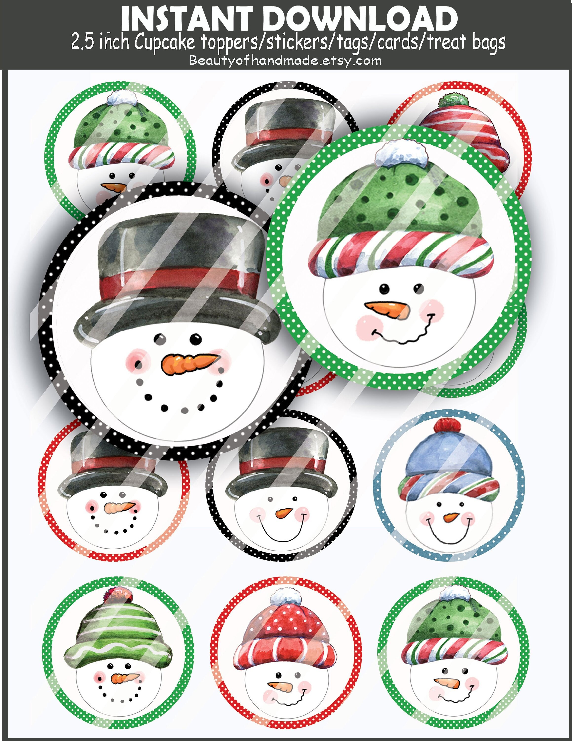 Printable Christmas Snowman Favor tags/Printable Envelope | Etsy