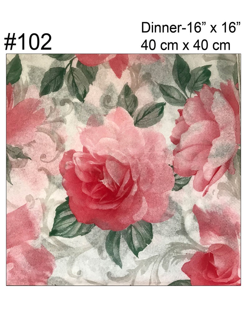 4 Floral Decoupage-Pink Roses Decoupage-Rose Paper Napkins-Floral Napkins-Spring Napkins-Floral decoupage-Dinner napkins Set of 4
