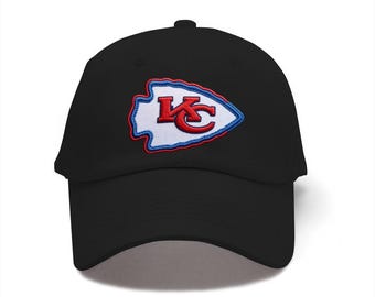 Chapeau papa en denim brodé unisexe Kansas City Chiefs, casquette réglable en métal avec boucle en métal 100 % coton denim de qualité supérieure, chapeau de soleil décontracté extérieur durable