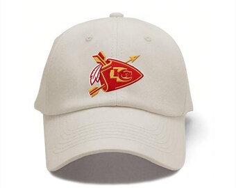 Casquette en denim unie brodée avec logo Kansas City Chiefs, 100 % coton, Casquette réglable légère et durable, taille unique Homme Femme Casquette