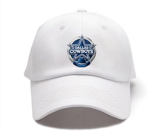 Chapeau en denim uni brodé Fan Cowboys, Casquette de baseball en denim de pur coton avec boucle en métal réglable, Casquette confortable pour la plupart des tours de tête