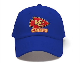Casquette en denim unie brodée Fan Chiefs, Casquette de baseball 100 % coton denim réglable avec boucle en métal, Casquette d'extérieur confortable pour la plupart des tours de tête