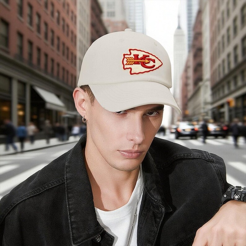 Premium Cotton Kansas City Chiefs Embroidered Team Cap, Solid Denim Adjustable Metal Snap Hat, Unisex Travel Sports Sun Baseball Hat image 5