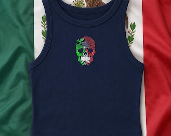 Mexiko besticktes Tanktop, Rib Racer Cami, Sugar Skull Shirt, Dia De Los Muertos Outfit, ärmelloses Fiesta Sommerparty Geschenk für sie