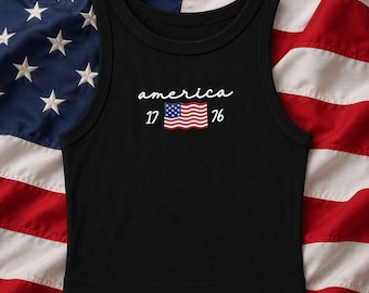 America 1776 besticktes Tanktop, USA-Flaggentop, 4.Juli-Tanktop, Americana-Sommer-Outfit, USA-Geschenk