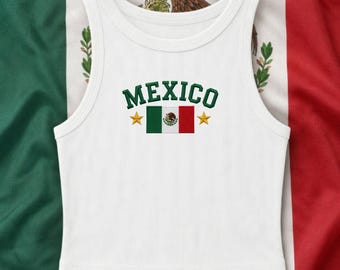 Mexiko gesticktes Tank Top, mexikanische Flagge Spaghetti Strap Cami, patriotische Fiesta Shirt, süßes Sommerurlaub Outfit und Geschenk für sie