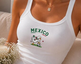 Mexico Embroidered Tank Top, Cute Goose Sports Design, Mexican Flag Game Day Outfit, Funny Patriotic Summer Gift For Women And Friends